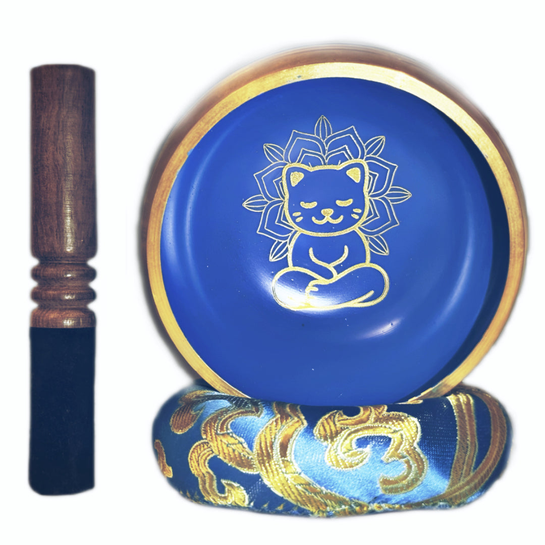Tibetan Singing Bowl – Cat Design | Handcrafted Meditation Bowl from Nepal