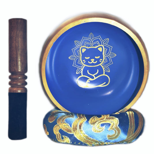 Tibetan Singing Bowl – Cat Design | Handcrafted Meditation Bowl from Nepal