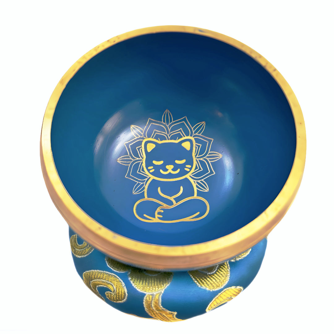 Tibetan Singing Bowl – Cat Design | Handcrafted Meditation Bowl from Nepal