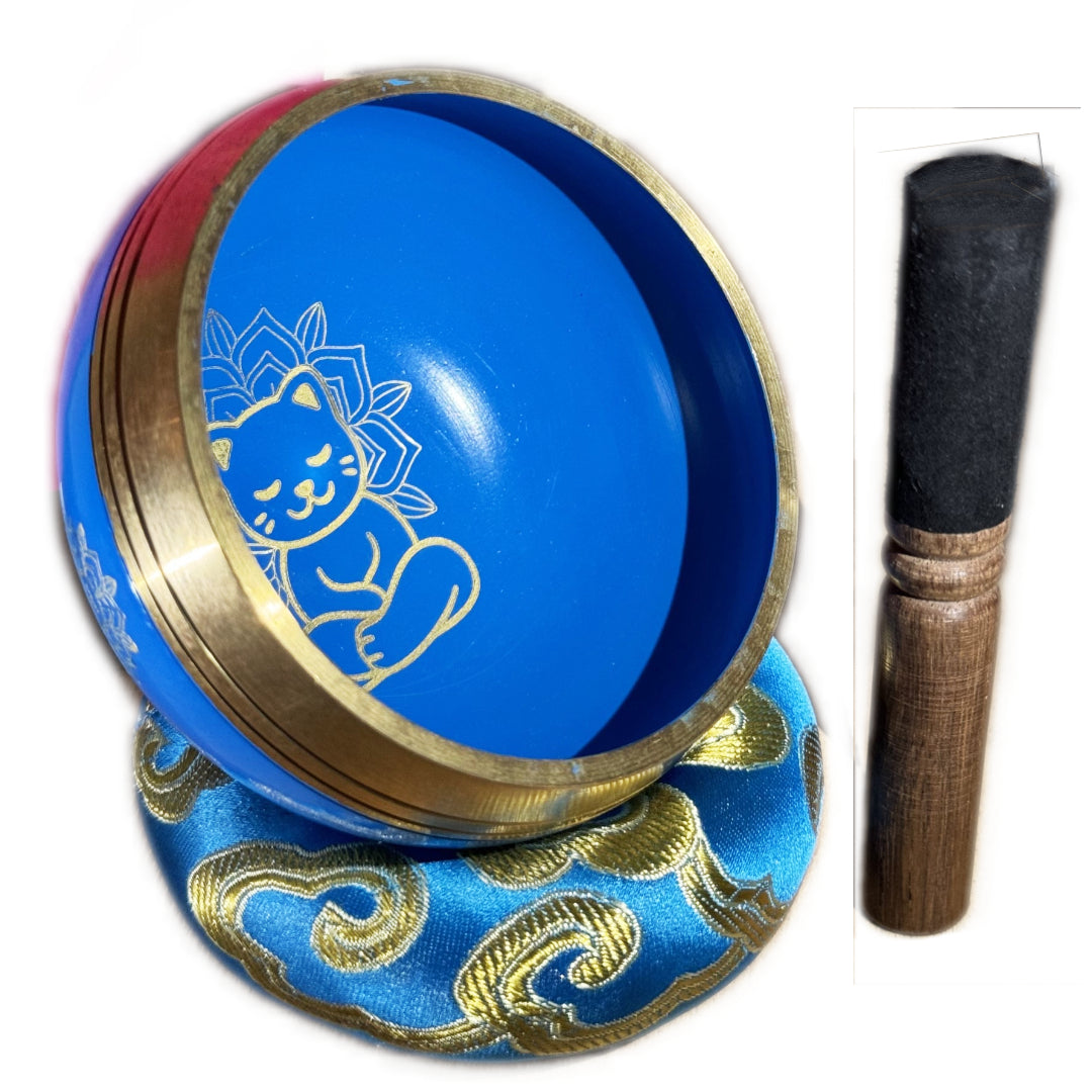 Tibetan Singing Bowl – Cat Design | Handcrafted Meditation Bowl from Nepal