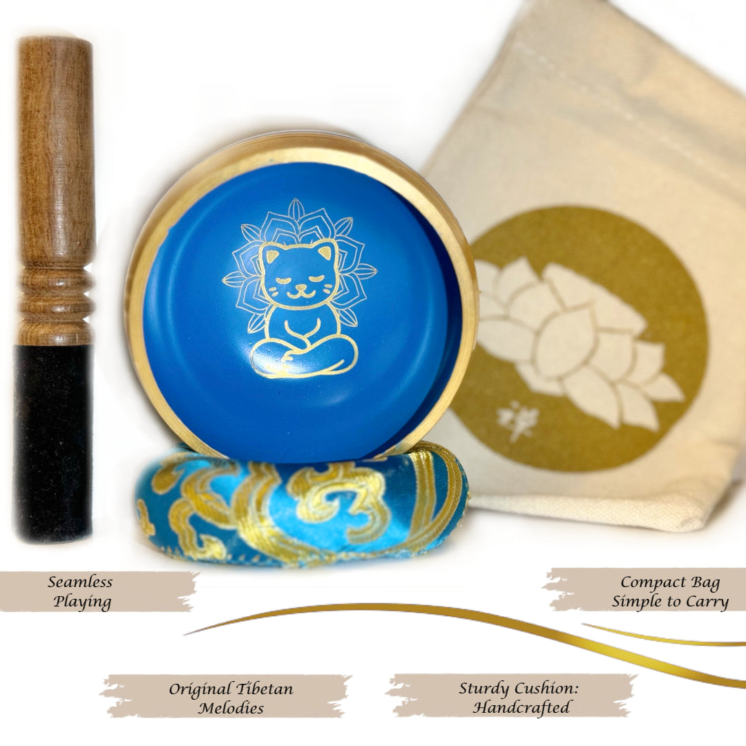 Tibetan Singing Bowl – Cat Design | Handcrafted Meditation Bowl from Nepal